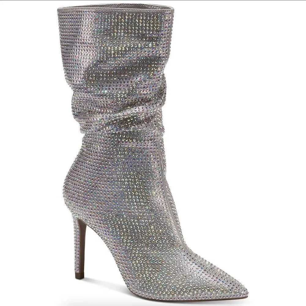 Thalia Sodi Womens Raquell Pointed Toe Rhinestones Mid-Calf Boots